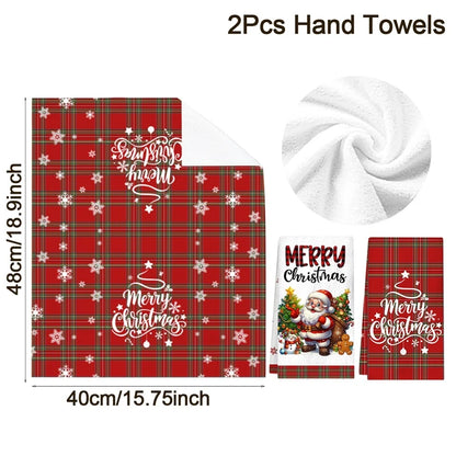 2pcs Christmas Kitchen Towels Buffalo Plaid Xmas Hand Towels Christmas Decorations for Home 2025 Navidad Noel Dish Towels Gifts